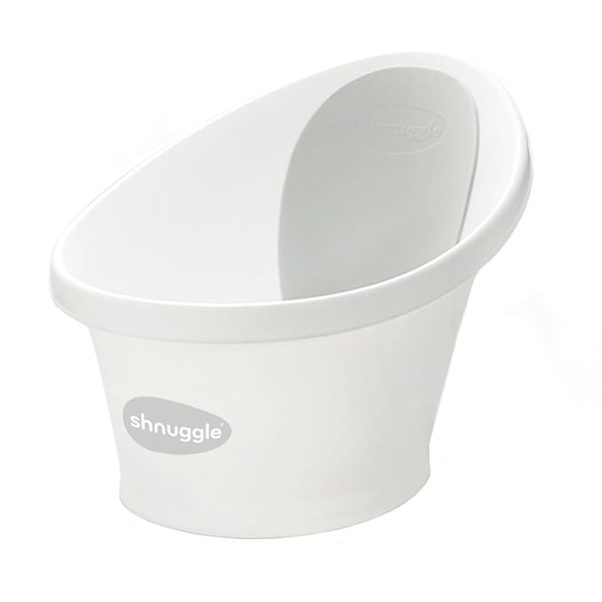 Shnuggle Newborn Baby Bath | Built in Support Bump and Soft Backrest | Suitable from Newborn | Bath Seat Support Includes Plug | White with Grey Backrest