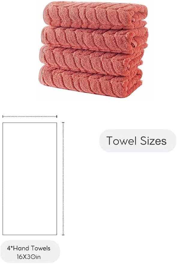 BAGNO MILANO Turkish Bath Towels, Soft Plush Jacquard Luxury Bath Towels, Quick Dry Towel Set (Coral Red, 4 Pcs Hand Towel Set)