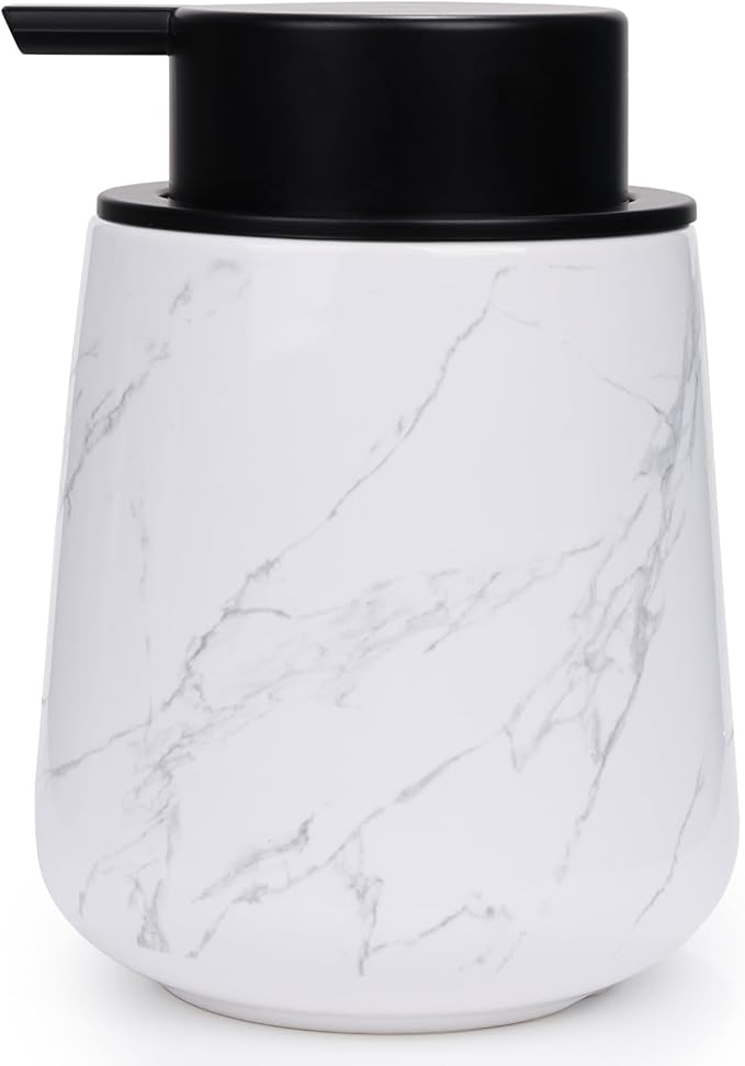 Bosilunlife Hand Soap Dispenser - Marble Lotion Dispenser 12Oz Ceramic Soap Dispenser Bathroom Refillable Liquid Pump Dispenser for Bathroom Kitchen Dispenser for Dish Soap with Easy-to-Press Pump
