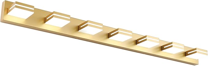 SineRise LED Modern Bathroom Vanity Light Fixtures (7-Light, 55-Inch, Dimmable), Gold Modern Acrylic Bathroom Wall Lighting Fixtures Over Mirror (Cool White 6000K)
