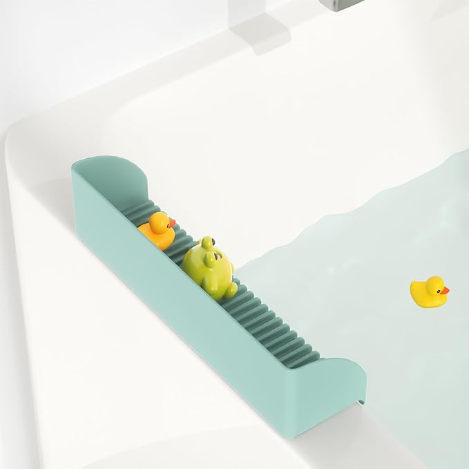 Bathtub Splash Guard for Tub - Silicone Tub Water Splash Guard with 4 Suction Cups, Bath Toy Holder, Tub Play Shelf for Kids, Bathtub Side Splash Guard Tray, Toddler Bathroom Essentials, 1Pack, Aqua