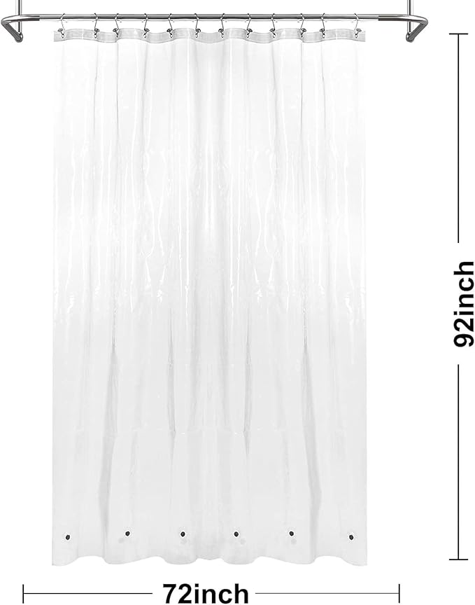 Barossa Design X-Long Shower Curtain Liner with 6 Magnets - 72" x 92", Waterproof PEVA Shower Liner for Bathroom, PVC Free, Metal Grommets - Clear, 72X92