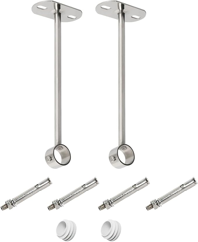 2Pcs ID25mm (1"), L250mm, Clothes Rail mounting Bracket, Shower Curtain Closet tie Rod Support Frame, Curtain Rod Flange Socket, Suitable for Ceiling or Wall mounting
