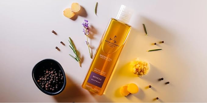 Aromatherapy Associates De-Stress Muscle Shower Oil. Powerful Blend of Rosemary, Ginger and Black Pepper Essential Oils to Soothe and Heal the Body (8.45 fl oz)