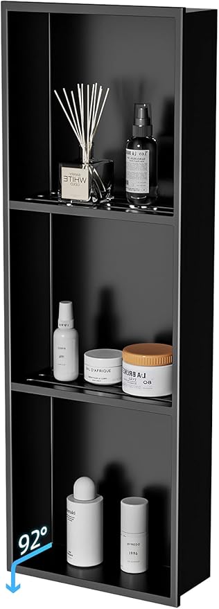 36x12 Inch No Tile Needed Shower Niche - 304 Stainless Steel Niche Shower with 3- Tier Shelves Recessed Wall Niches for Bathroom Storage,Matte Black