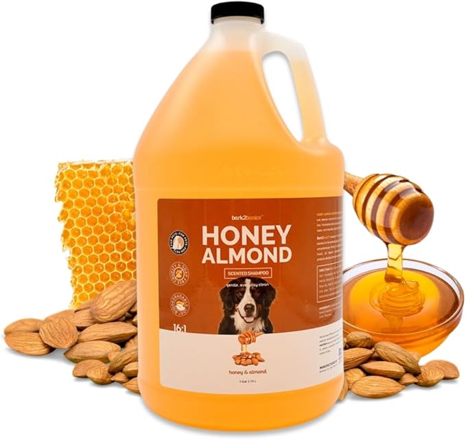 Bark2Basics Honey & Almond Dog Shampoo, 1 Gallon | Unique Herbal Blend, Finest Natural Ingredients, Handcrafted, Protects and Repairs the Skin and Coat