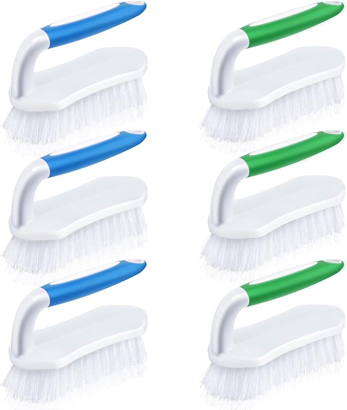 Lallisa 6 Pcs Scrub Brush for Cleaning with Handle Comfortable to Grip Heavy-Duty Flexible Stiff Bristles Scrubber Brushes Bulk for Shower Bathroom Carpet Kitchen Floor Tiles (Blue,Green)
