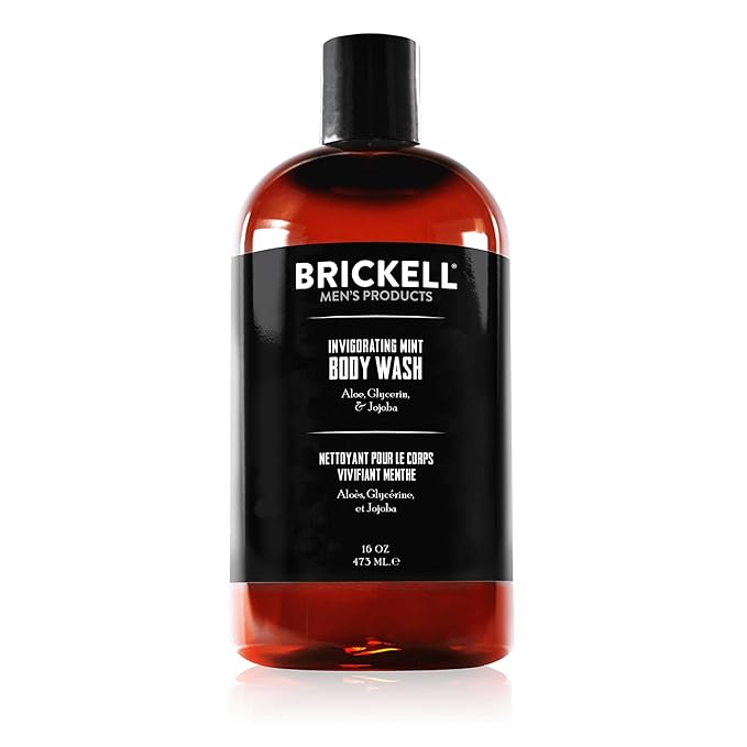 Brickell Men's Invigorating Mint Body Wash for Men, Natural and Organic Deep Cleaning Shower Gel with Aloe, Glycerin, and Jojoba, Sulfate Free, 16 Ounce, Scented