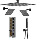 Shower Faucet Set Matte Black Shower System with 12 inch Ceiling Mounted Shower Head and Dual 8 inch Wall Mounted Shower Head, Digital Display Shower Fixtures with Handheld Spray