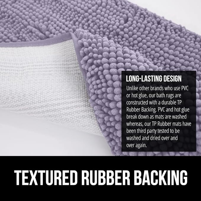 GORILLA GRIP Plush Absorbent Shaggy Chenille Bath Rug Mat for Oval Toilet Base with Rubber Backing, Machine Washable Rugs, Soft Microfiber Contour Mats for Toilets, Bathroom Decor, Lt Purple