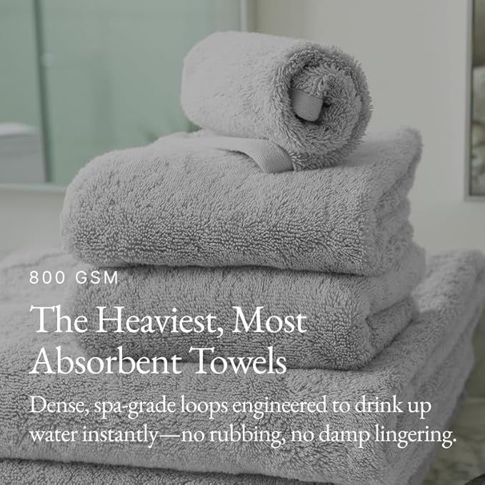 Italic Serene Ultraplush Cotton Towel Set, 4-Piece, 2 Bath Towels + 2 Hand Towels, Light Gray, Large, 800GSM, 100% Cotton, Heavy Duty, Resort Grade Towels (Light Gray)