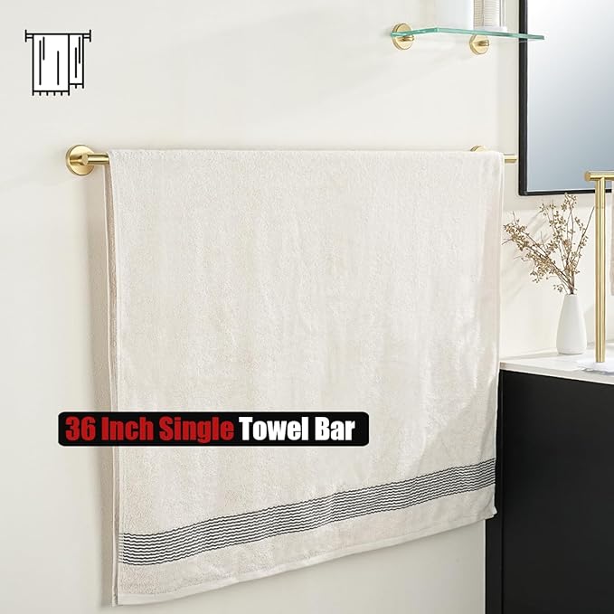 JQK Bath Towel Bar Gold, 39 Inch 304 Stainless Steel Thicken 1mm Towel Rack Bathroom, Towel Holder Brushed Golden Wall Mount, Useable Length 36 Inch, TB110L36-BG
