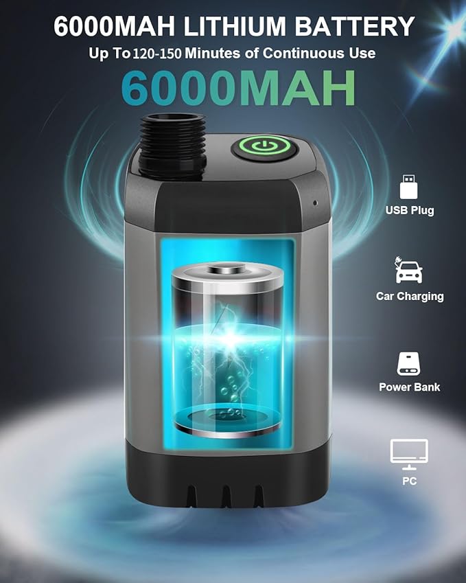 AUTOPkio Portable Camping Shower, 6000mAh Rechargeable Camp Shower Pump with USB Cable & Electric Outdoor Shower Head Sprayer for Camping, Hiking, Pet Bathing, Washing