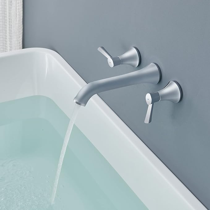Wall Mount Tub Filler, Roman Tub Faucet Polished Chrome Brass Bathtub Faucets, High Flow Tub Faucets, with 2 Handles