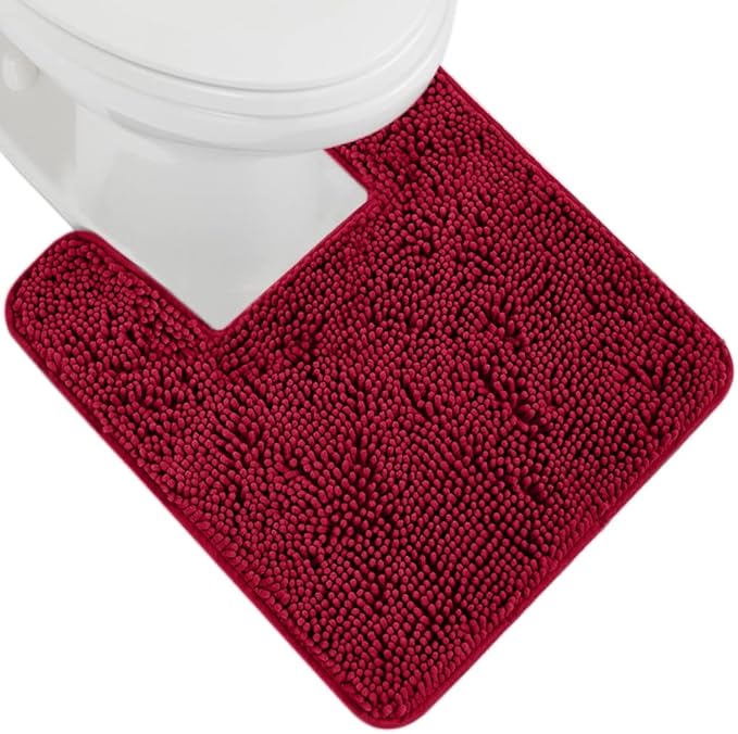 GORILLA GRIP Plush Absorbent Shaggy Chenille Bath Rug Mat for Square Toilet Base with Rubber Backing, Machine Washable Rugs, Soft Microfiber Contour Mats for Toilets, Bathroom Decor, Red
