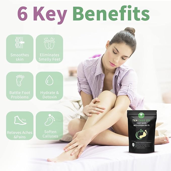 Tea Tree Oil Foot Soak with Epsom Salt - Pedicure Foot Spa for Toenail Fungus Treatment, Nail Discoloration, Stubborn Foot Odor and Itchiness -16 oz