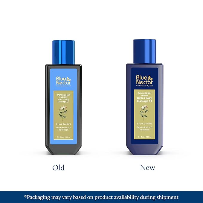 Blue Nectar Sensuous Jasmine Body Massage Oil for Relaxing Massage Therapy with Essential Oils | 100% Natural Ingredients (8 Herbs,3.4 fl oz)