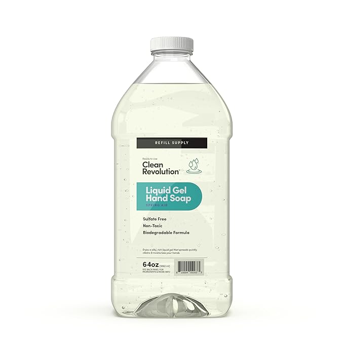 Clean Revolution Liquid Gel Hand Soap, Silky Rich Liquid, Quick Lather, Fast Rinsing, Contains Real Essential Oils (Spring Air) 64 Fl Oz