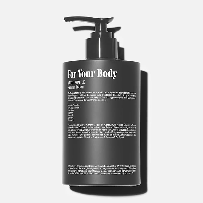 Nécessaire The Body Lotion Cyprès-Citronné – Multi-Peptide Body Moisturizer for Women + Men – Non-Comedogenic Body Lotion with Niacinamide – 450ml/15.2 fl oz
