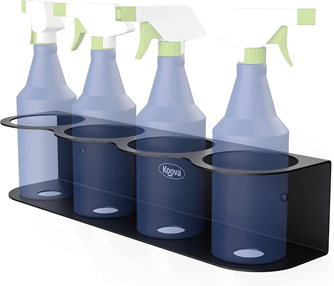 Koova 4 All-Purpose Spray Bottle Holder | Easy Install Wall Mount Hardware Included | Heavy-Duty Powder Coated Steel Storage Rack for Garage And Home | Craft Workspace Paint Bottle Organizer USA Made