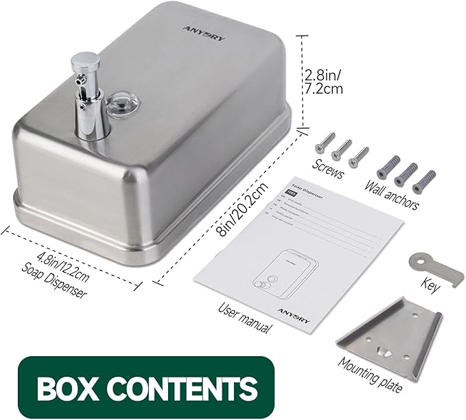 Commercial-Grade Manual Soap Dispenser, Durable Brushed Stainless Steel Finish, 37oz (1100ml) Liquid, Wall-Mounted for Bathroom & Kitchen