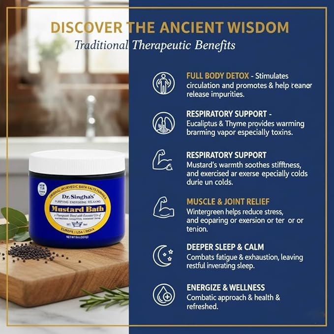Dr. Singha's Mustard Bath Salts - 8 oz Herbal Bath Soak with Essential Oils for a Relaxing and Rejuvenating Experience - Made in USA