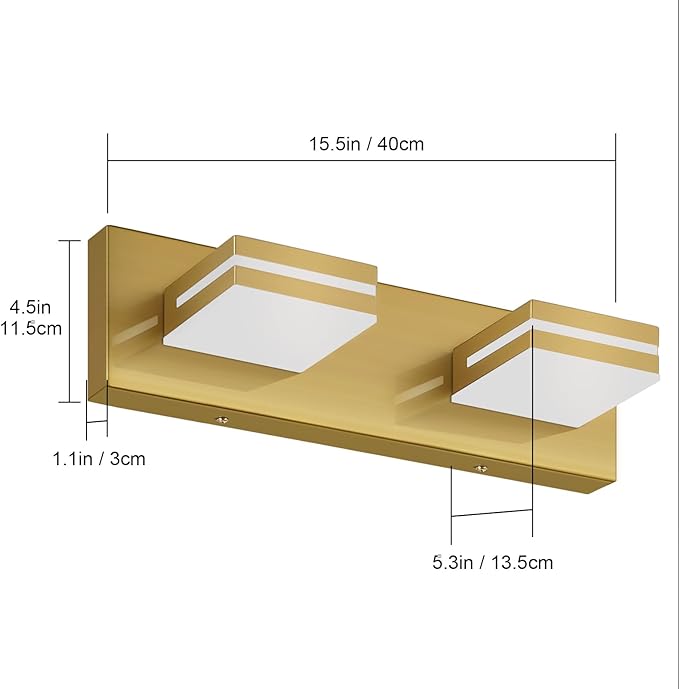 SineRise LED Modern Bathroom Vanity Light Fixtures (2-Light, 15.5-Inch), Brass Modern Acrylic Bathroom Wall Lighting Fixtures Over Mirror (Cool White 6000K)