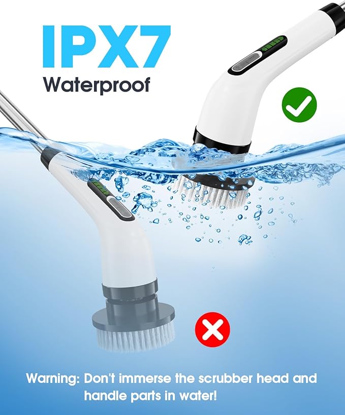 Electric Spin Scrubber for Cleaning Bathroom: Cordless Power Shower Scrubber - Electric Cleaning Brush for Tile Tub