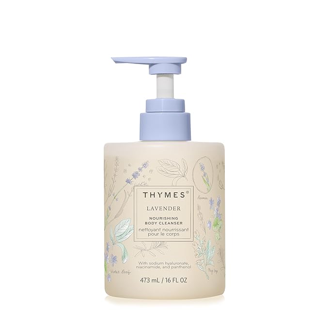 Thymes Nourishing Body Cleanser - Large Moisturizing Body Wash with Pump - Hydrating Cleanser - Notes of Velvety Lavender, Warm Rosewood, Fresh Clary Sage, & Earthy Violet (Lavender, 16 fl oz)