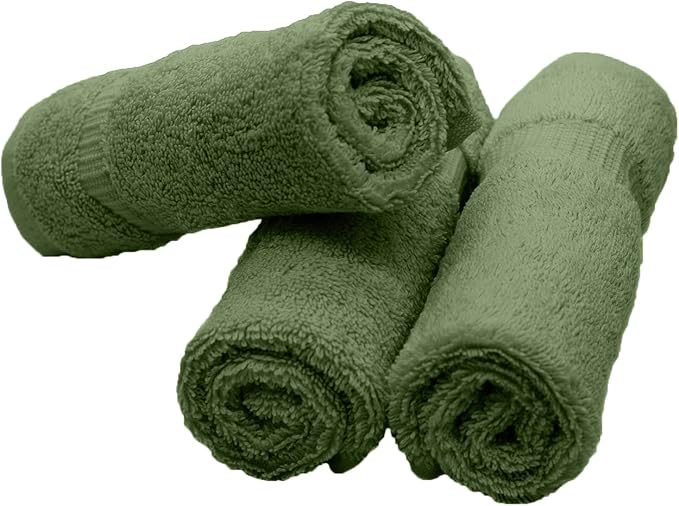 Luxury Hotel & Spa Collection, 100% Turkish Cotton 700 GSM Cloth, for Body wash, Makeup Remover & Facial Cleaning, Baby, face, Dobby Border Soft washcloths Towel Set 13" X 13", Moss, Set of 12
