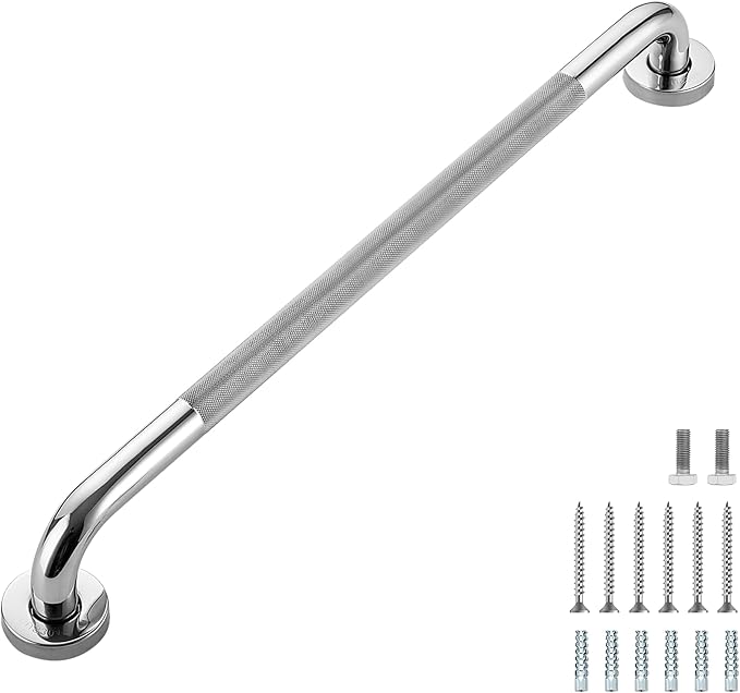 Grab Bars for Shower, 1 Pack 24-Inch Anti Slip Shower Handles for Elderly, Safety Shower Grab Bar, Stainless Steel Handicap Grab Bars for Bathroom (Polished Nickel 1" Diameter)