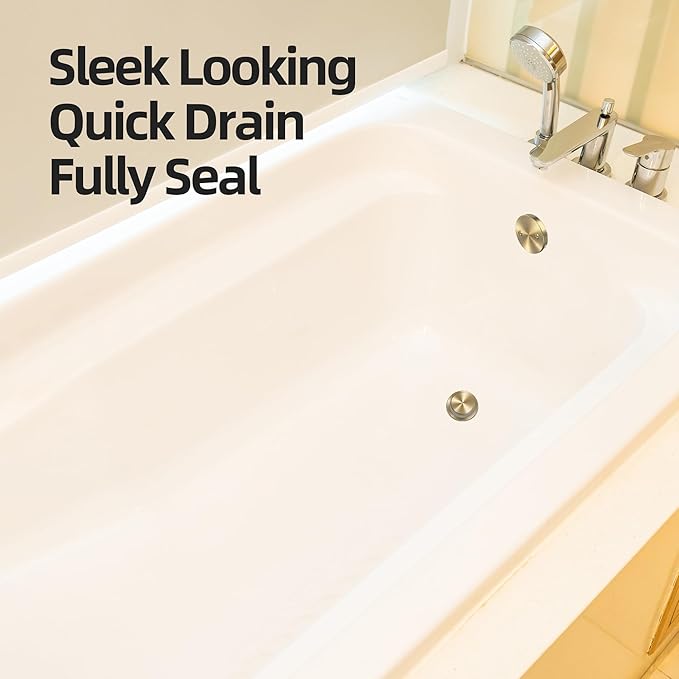 Brushed Gold Tub Drain Kit with Hair Catcher, Premium Brass Tip-Toe Bathroom Tub Drain Replacement and 2-Hole Overflow Faceplate, 11.5/16 UNC Bathtub Drain Stopper Assembly