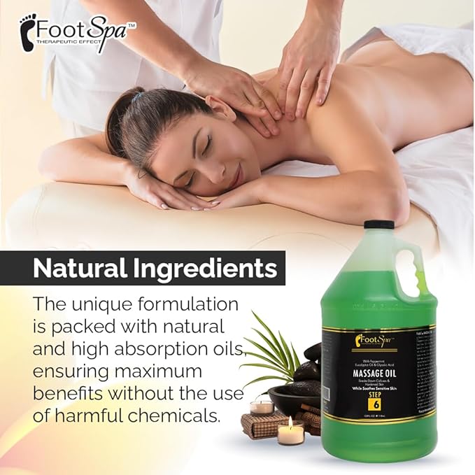 Foot SPA - Massage Oil, Eucalyptus Extract, 128 Oz - Professional Full Body Massage Therapy, Manicure, Pedicure - Relax Sore Muscles and Repair Dry Skin, Enhanced with High Absorption Oils, Vitamin E