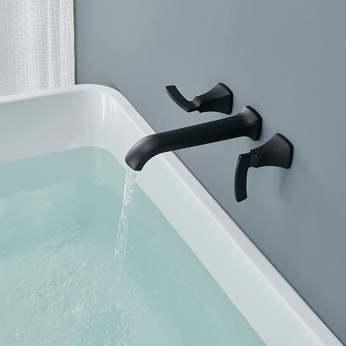 Tub Filler Wall Mount Tub Faucet Black High Flow Long Spout Reach Roman Bathtub Faucets with 2 Handles