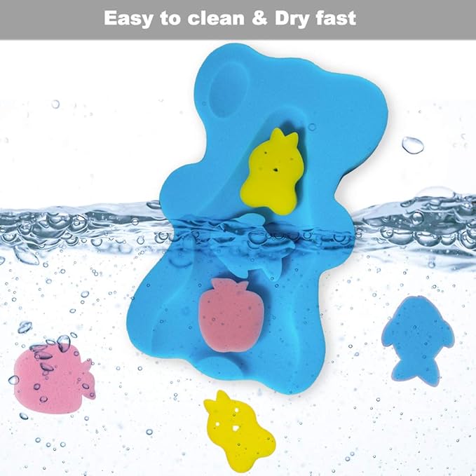 Soft Infant Bath Sponge Skid Proof Baby Bath Mat Newborn Odor Free (Blue)