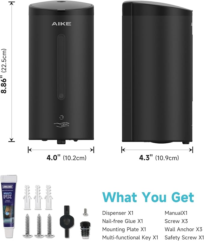 AIKE Wall Mount Automatic Foam Soap Dispenser 25 OZ Commercial Large Capacity Stainless Steel Model AK1205FA(Matte Black)