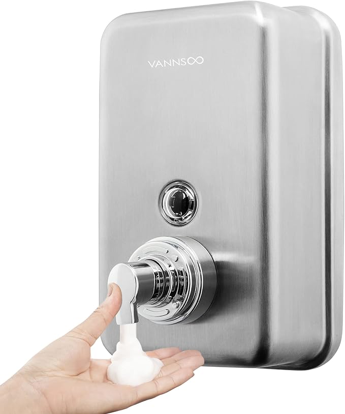 Commercial Wall Mount Stainless Steel Foaming Soap Dispenser, 40 oz (1200ml) Industrial Refillable Foam Hand Sanitizer Dispensers for Bathroom and Kitchen