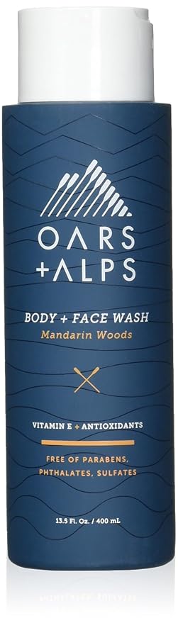 Oars + Alps Mens Moisturizing Body and Face Wash, Skin Care Infused with Vitamin E and Antioxidants, Sulfate Free, Mandarin Woods, 13.5oz, 1 Pack