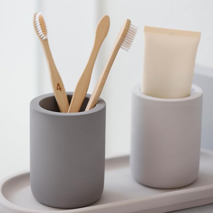 Selegna Drying Stone Toothbrush Holder, Diatomite Toothbrush Holders for Bathroom, Quick Drying Electric Toothbrush & Toothpaste Holder Cup, Diatomaceous Earth Bathroom Sink Organizer (Dark Grey)