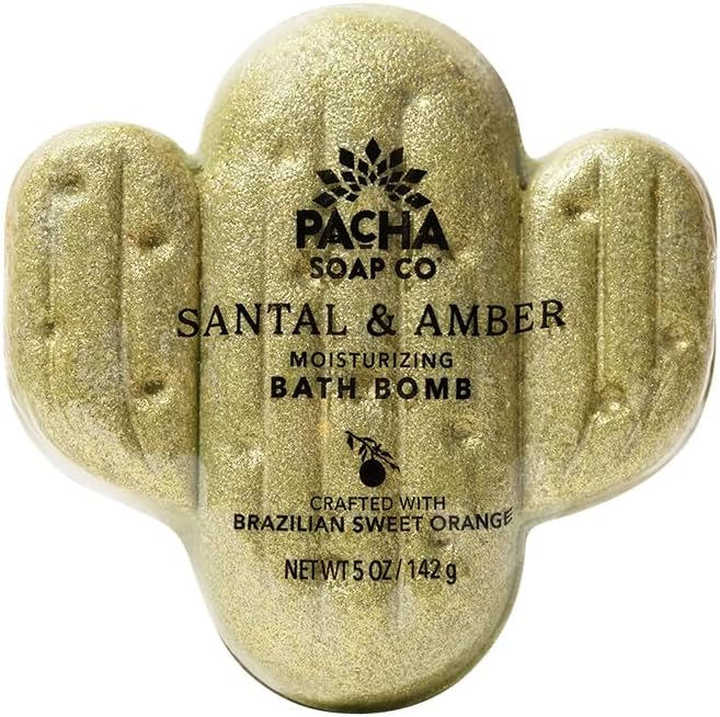 Pacha Soap Co. Bath Bombs - Santal & Amber Scent, Handcrafted, Nourishing & Moisturizing Fizzing Bath Frothers with Clean Ingredients, Non-Toxic, Dye and SLS-Free, Made in The USA, 3-Pack, 5 oz Each