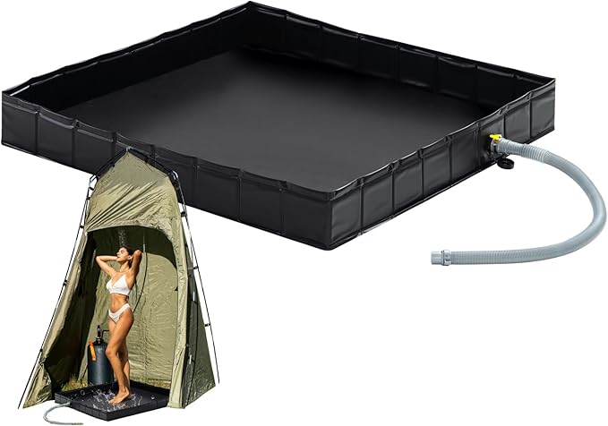 Portable Shower Pan, 41" x 41" x 5" Foldable Shower Base & Basin Floor with Detachable Drain Pipe, Ideal for RV, Outdoor,Indoor Shower Stall Enclosures