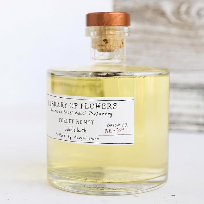Library of Flowers Forget Me Not Bubble Bath, 17 fl. oz., Osmanthus, Rice Powder & White Orchid, Skin Hydrating & Deep Moisturizing, Avocado Oil & Green Tea, Relaxing Scented Bubbling Bath Soap