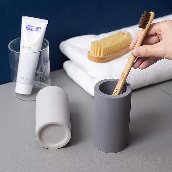 2 Pack Toothbrush Holder Bathroom Diatomite Toothbrush Organizer Stand, Water Absorption Fast Drying Toothbrush Cup Holder for Electric Toothbrush Toothpaste Razor Makeup Brush (Dark Grey+Light Grey)