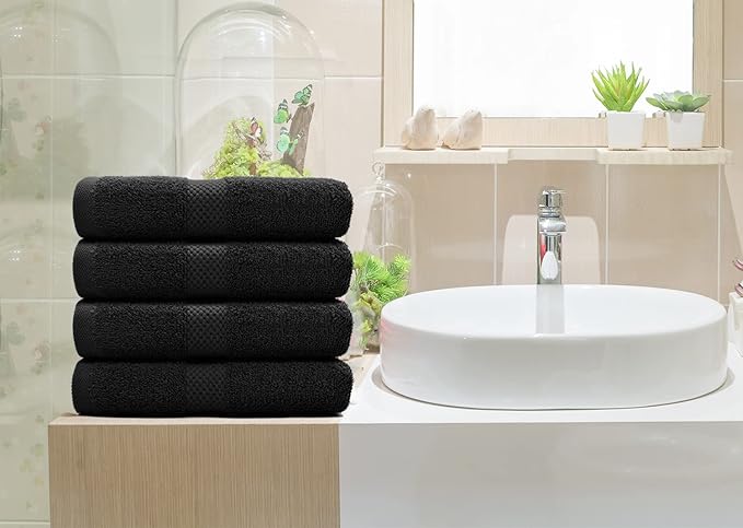 DAN RIVER 6-Pack Premium Hand Towels (16x28 Inches) - 100% Cotton, Ultra Soft, Lightweight, Highly Absorbent Towels for Bathroom, Spa, Gym, Salon, Hotel, and Travel - 550 GSM – Black