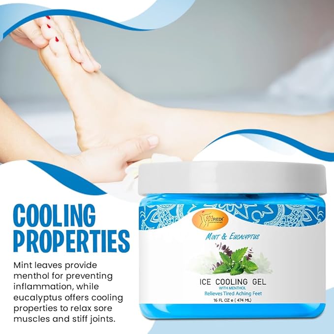 SPA REDI - Massage Cooling Gel for Pedicure, Mint and Eucalyptus Oil with Menthol 16 Oz, Peppermint Extract - Professional Strength Pedicure Foot and Leg Ice Cooling Gel Massage Therapy,