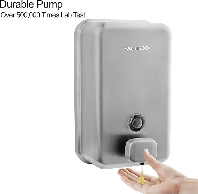 Wall Mounted Soap Dispenser Bathroom, 1100ml 37oz Commercial Stainless Steel Liquid Soap Dispenser Wall Mount (Vertical Brushed)