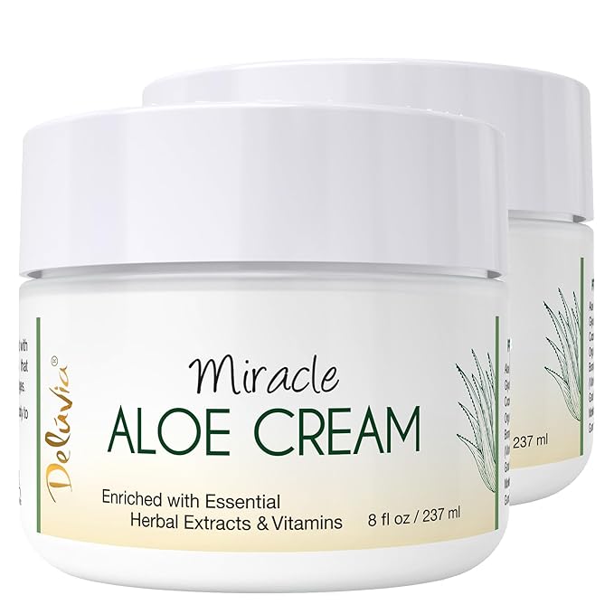 Deluvia Miracle Aloe Cream | Face & Body Moisturizer with Vitamin E & Organic Aloe Vera | Hydrating, Soothing for Dry Skin, Anti-Wrinkle, Acne Scars, Rosacea, Psoriasis, Eczema - 2 Pack