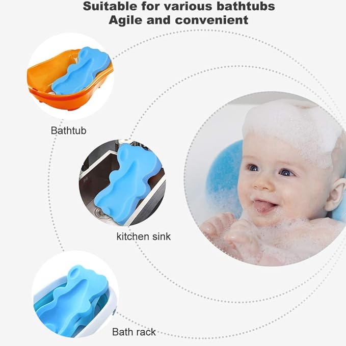Soft Infant Bath Sponge Skid Proof Baby Bath Mat Newborn Odor Free (Blue)