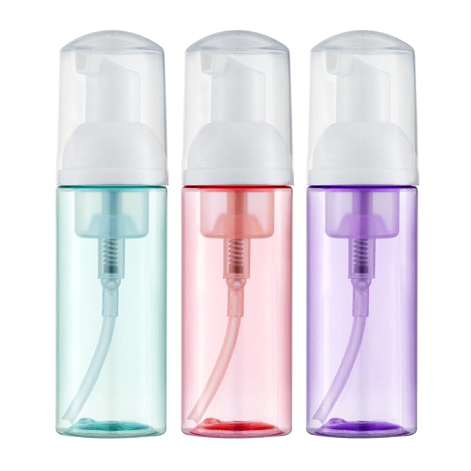Tekson Soap Foam Bottle (60ml, 2 fl oz), Empty Travel Foaming Lash Shampoo for Cleanser, Dispenser (Green, Pink, Purple)