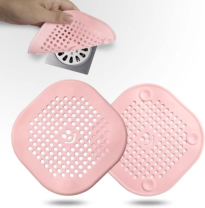 2 Pack Drain Hair Catcher Sturdy Silicone Drain Protector Hair Stopper with Suction Cup for Shower Kitchen Bathroom Green